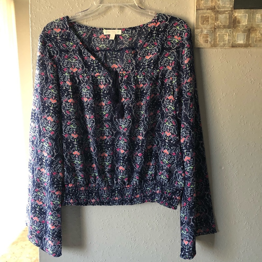 Love fire flower blue top